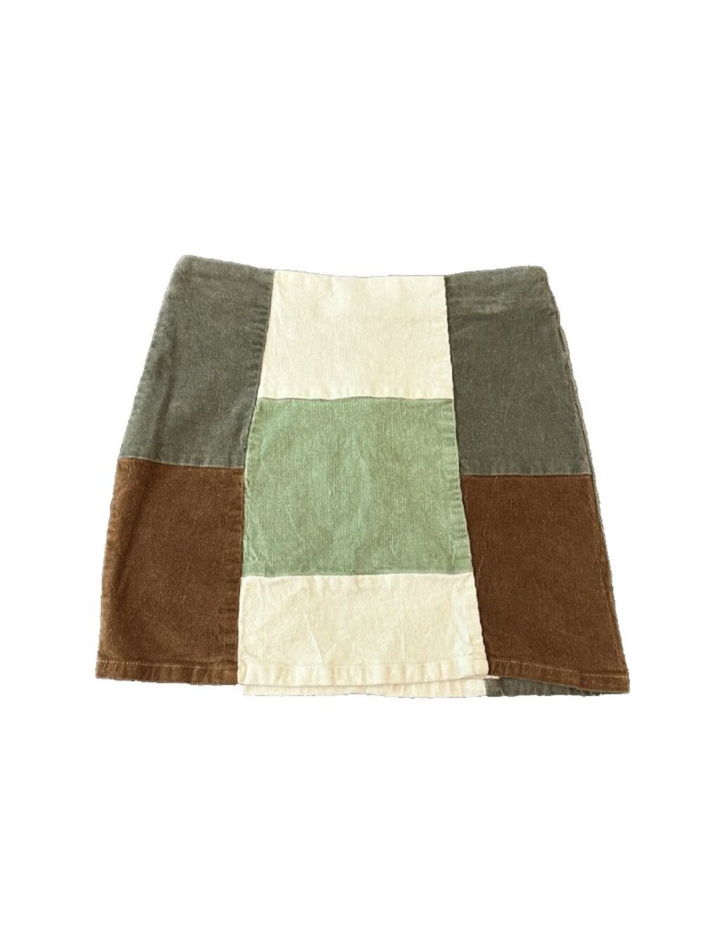 Corduroy Le Lis Womens Mini Skirt‎ S Patchwork Green Brown White Retro Indie 90s